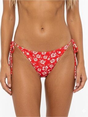 PIECES Red & white Hawaiian Floral Tie-Side Bikini Bottom - NWT Size